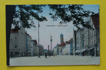 AK Straubing / 1912 / Theresienplatz / Geschäfte / Straßenansicht Architektur